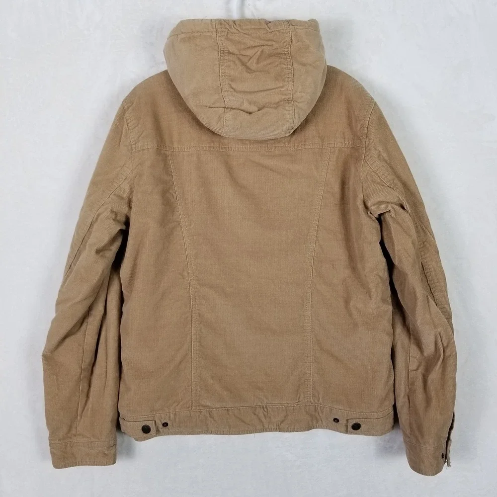 Levi's Hooded Trucker Jacket Mens Medium Tan Corduroy Sherpa Lined RN54163 - Picture 2 of 10